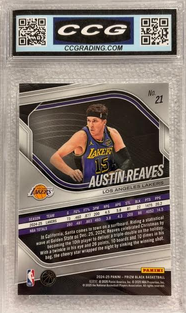 2024-25 Panini Prizm Black Austin Reaves #21 Lakers CCG Gem Mint 10