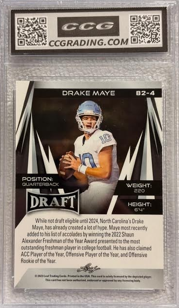 2023 Leaf Draft Drake Maye Rookie RC #B2-4 CCG Gem Mint 10 UNC QB