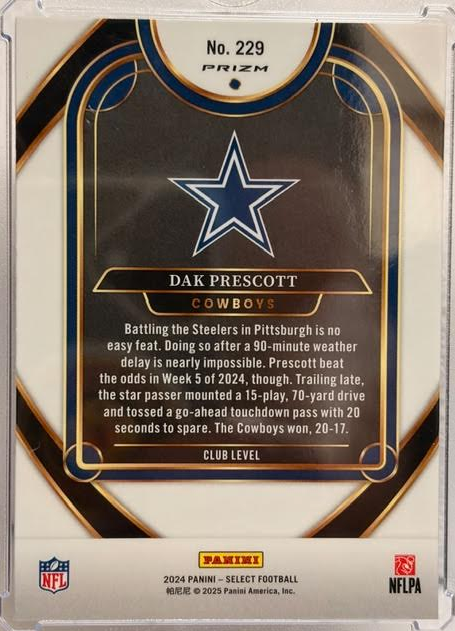 2024 Panini Select Dak Prescott Club Level Silver Prizm #229 Cowboys