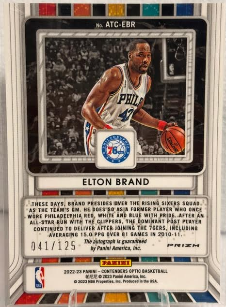 2022-23 Contenders Optic Elton Brand Auto 41/125 All-Time Contenders 76ers