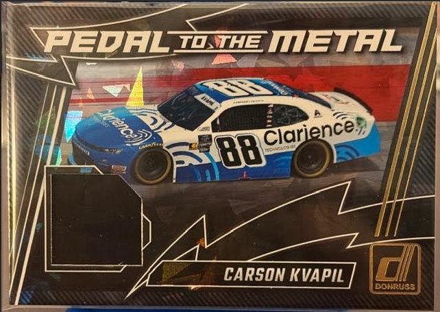 2025 Donruss Racing Carson Kvapil Pedal to the Metal Race Used Relic Lot