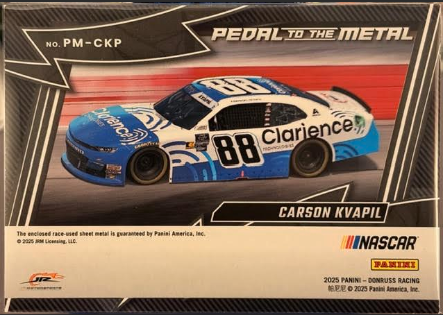 2025 Donruss Racing Carson Kvapil Pedal to the Metal Race Used Relic Lot