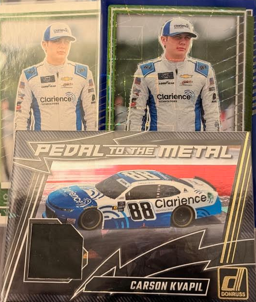 2025 Donruss Racing Carson Kvapil Pedal to the Metal Race Used Relic Lot