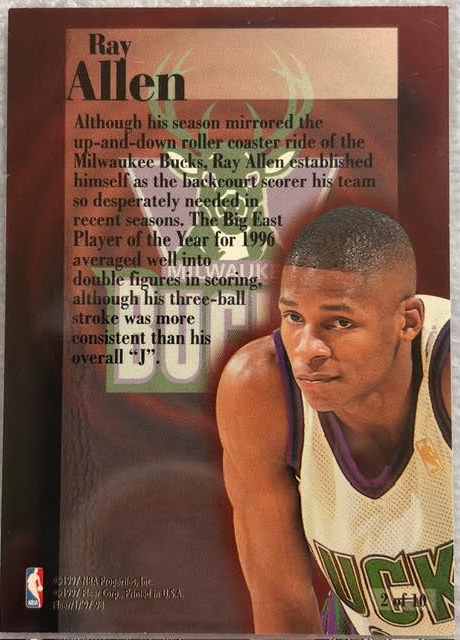 1997-98 Fleer Rookie Rewind Ray Allen #2 Milwaukee Bucks HOF Insert