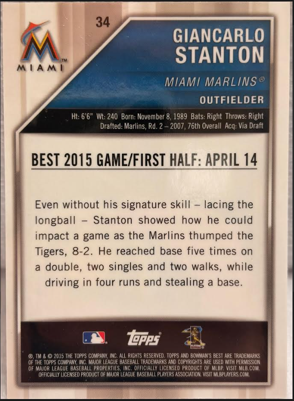 2015 Topps Bowman's Best Giancarlo Stanton # 33/150 SP